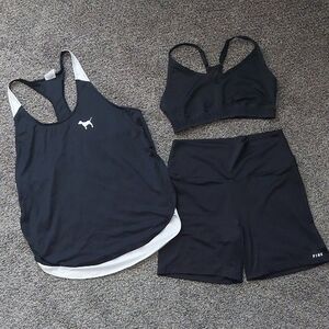 Victoria's Secret Pink Activewear Bundle Black- White LARGE